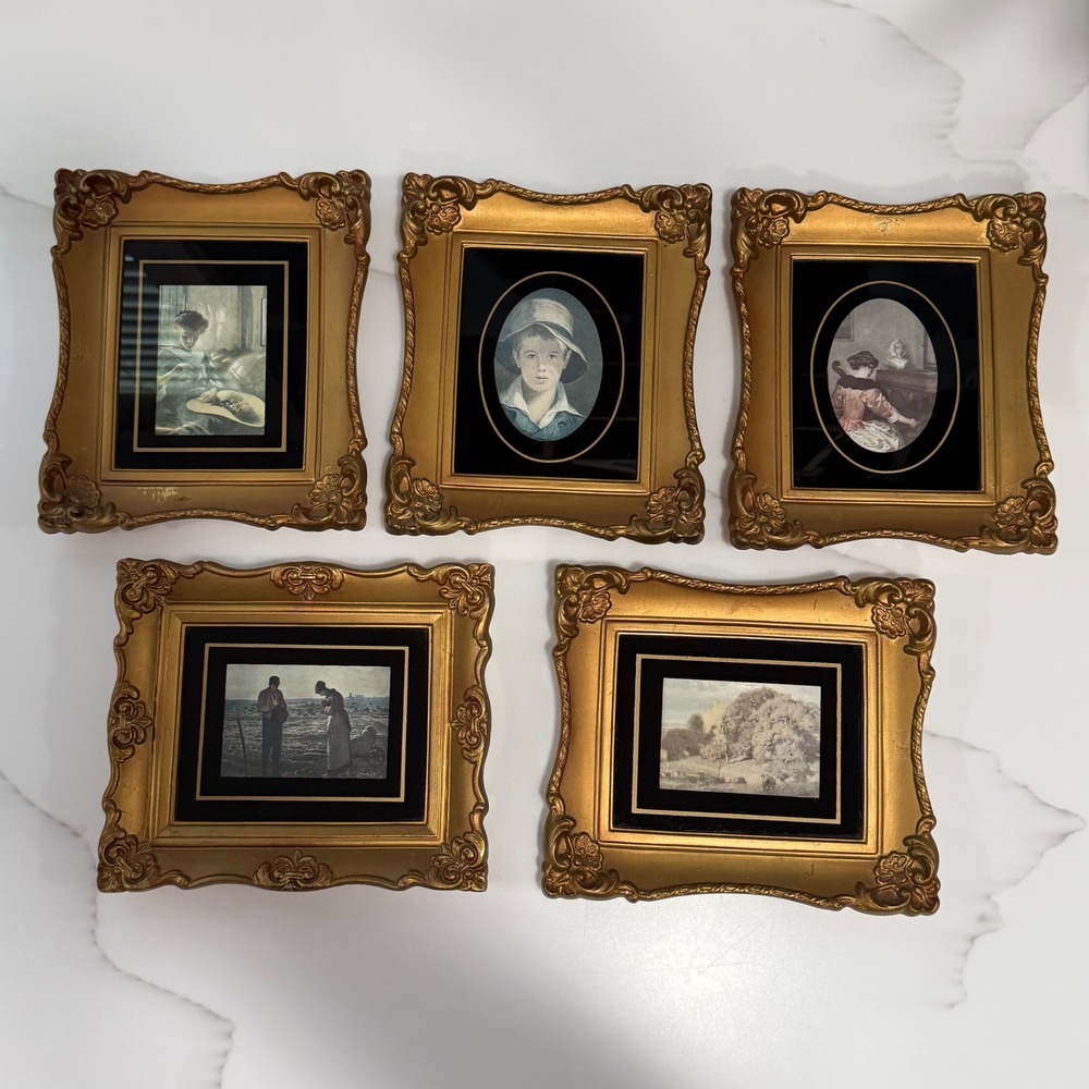 VTG Set of 5 Miniature Gold Ornate Picture Frames Hollywood Regency USA 1950-65